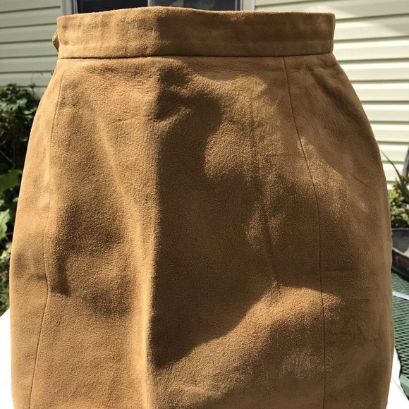 VTG 60s Rare Suede Leather Silk Women’s Pencil Skirt MOD Western Boho USA XS O - Picture 2 of 16